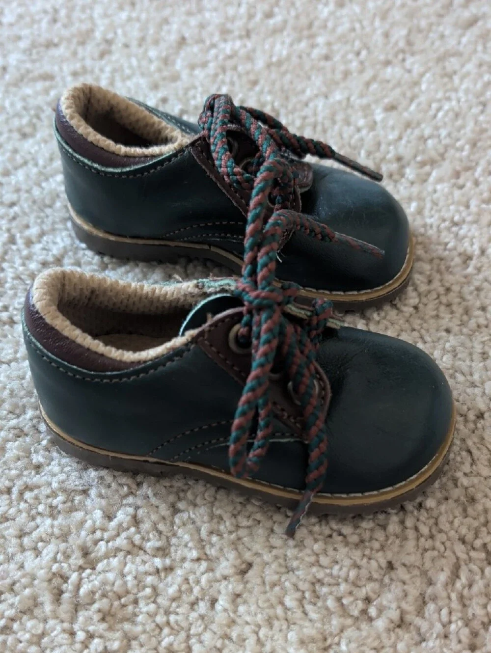 Vintage Style Infant Leather Oxford Shoes Dark Green Size 2